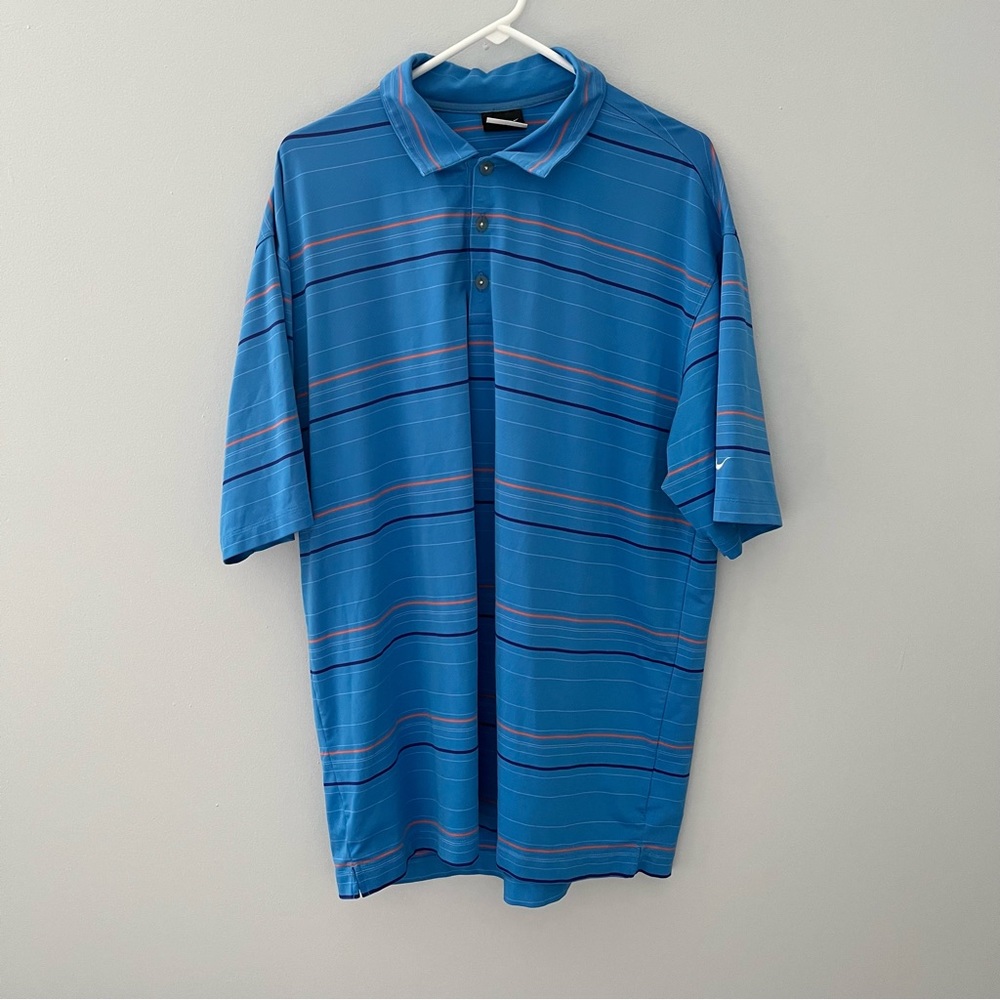 Nike Polo Shirt Mens Extra Large Blue Red Striped Golf FitDry Outdoor Casual